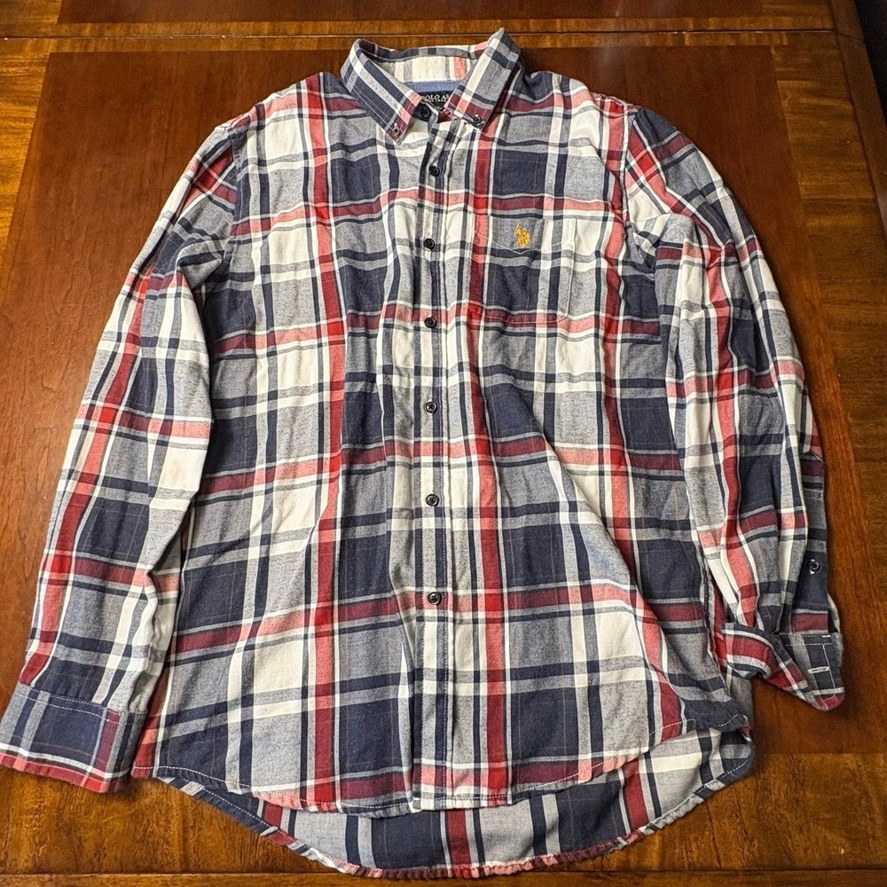 U.S. Polo Assn. Plaid Button Down Shirt Large Red Blue White Casual